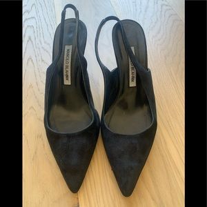 Manolo Blahnik Black Suede Sling back Sz 39